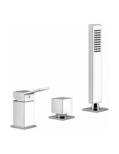 Gruppo Vasca Gessi serie Rettangolo K 3 fori cod. 53043 per erogazione alla colonna vasca con deviatore flessibile 1,50 m e d...