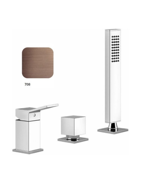 Gruppo Vasca Gessi serie Rettangolo K 3 fori cod. 53043 per erogazione alla colonna vasca con deviatore flessibile 1,50 m e d...