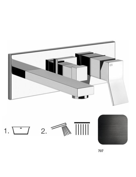 Miscelatore Gessi Vasca a parete 2 vie con deviatore serie Rettangolo K parte esterna cod.53136 incasso cod.44639 presa acqua...