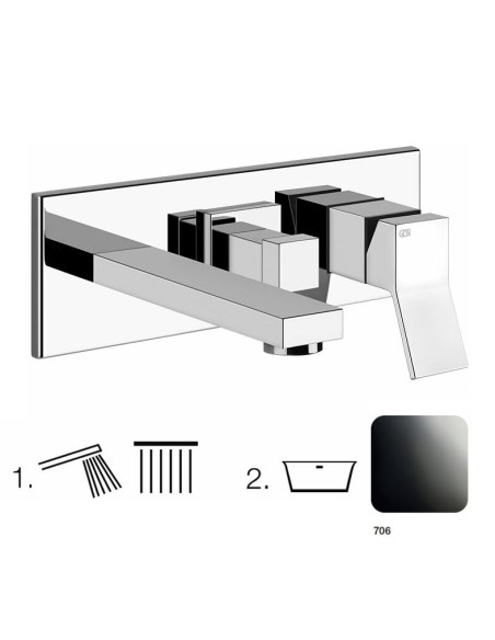 Miscelatore Gessi Vasca a parete 2 vie con deviatore serie Rettangolo K parte esterna cod.53138 incasso cod.44639 presa acqua...