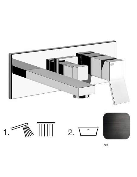 Miscelatore Gessi Vasca a parete 2 vie con deviatore serie Rettangolo K parte esterna cod.53138 incasso cod.44639 presa acqua...