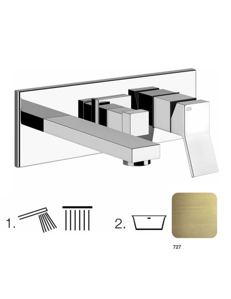 Miscelatore Gessi Vasca a parete 2 vie con deviatore serie Rettangolo K parte esterna cod.53138 incasso cod.44639 presa acqua...