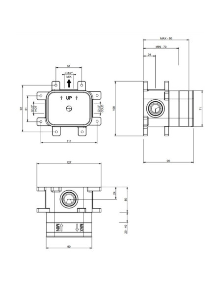 Parte esterna Gessi Miscelatore a parete 1 via serie Rettangolo K cod.53061 incasso cod.44655 - Kallea