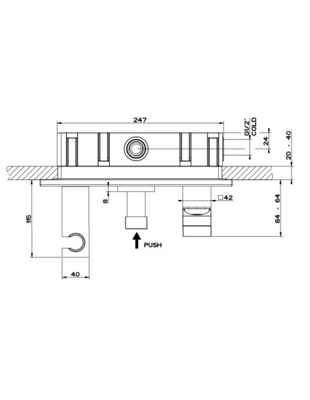 Miscelatore Gessi Doccia a parete 2 vie con deviatore serie Rettangolo K parte esterna cod.53140 incasso cod.44639 presa acqu...