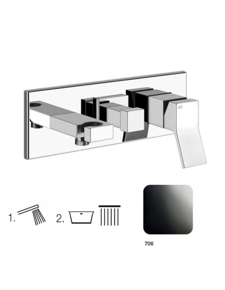 Miscelatore Gessi Doccia a parete 2 vie con deviatore serie Rettangolo K parte esterna cod.53140 incasso cod.44639 presa acqu...