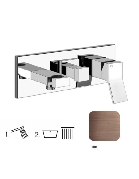 Miscelatore Gessi Doccia a parete 2 vie con deviatore serie Rettangolo K parte esterna cod.53140 incasso cod.44639 presa acqu...