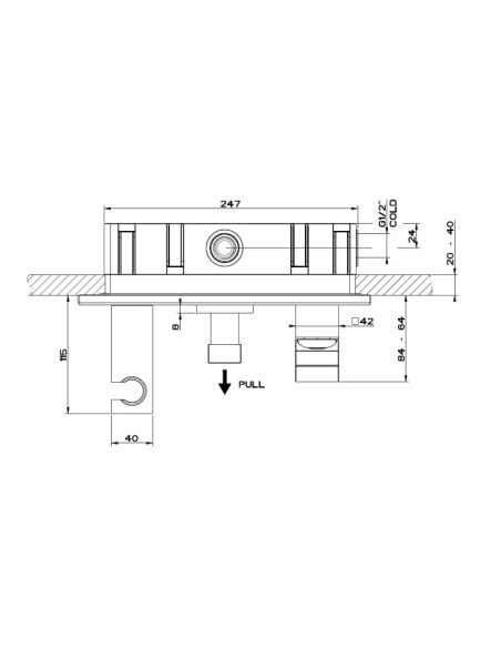 Miscelatore Gessi Doccia a parete 2 vie con deviatore serie Rettangolo K parte esterna cod.53141 incasso cod.44639 presa acqu...