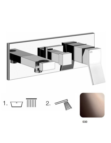 Miscelatore Gessi Doccia a parete 2 vie con deviatore serie Rettangolo K parte esterna cod.53141 incasso cod.44639 presa acqu...