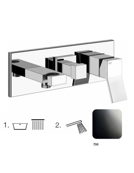 Miscelatore Gessi Doccia a parete 2 vie con deviatore serie Rettangolo K parte esterna cod.53141 incasso cod.44639 presa acqu...