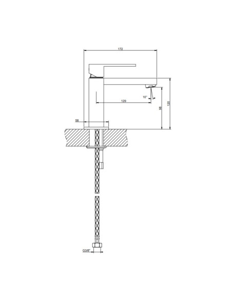 Miscelatore lavabo Gessi serie Rettangolo cod.20002 senza scarico con flessibile di collegamento - Kallea