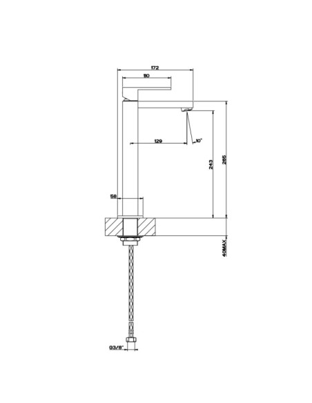 Miscelatore lavabo alto Gessi serie Rettangolo cod. 11922 senza scarico e flessibili di collegamento - Kallea