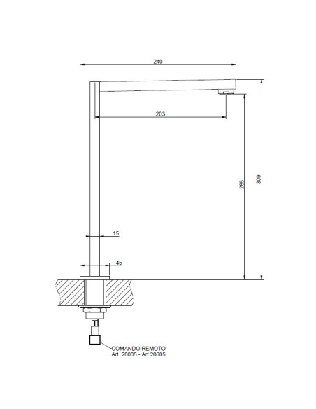 Bocca da banco alta Gessi Serie Rettangolo cod.20091 da completare con comando remoto - Kallea