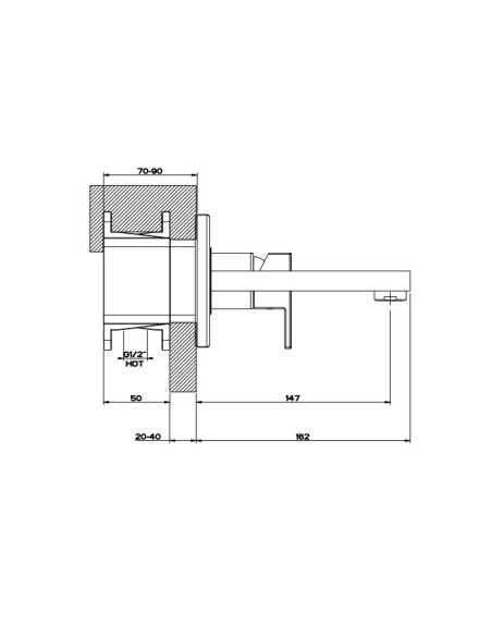 Miscelatore Gessi a parete con bocca corta serie Rettangolo parte esterna cod.44840 incasso cod.44697 - Kallea