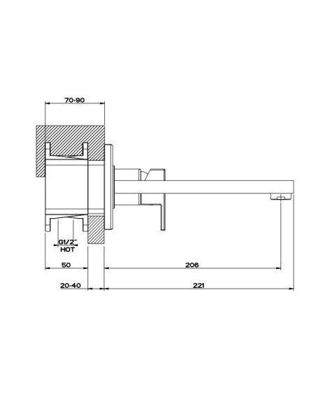 Miscelatore Gessi a parete con bocca media serie Rettangolo parte esterna cod.44836 incasso cod.44697 - Kallea