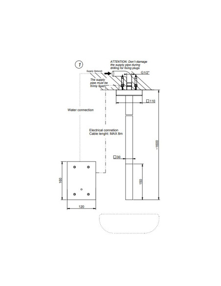 Bocca soffitto Gessi elettronica Serie Rettangolo cod.20024 parte est. cod.44679 parte inc. con regolazione di temperatura so...