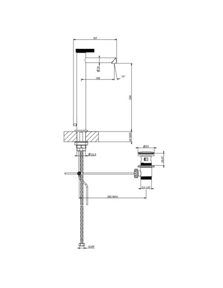 Miscelatore Lavabo alto Gessi serie Anello bocca corta cod.63303 con scarico e flessibili di collegamento - Kallea