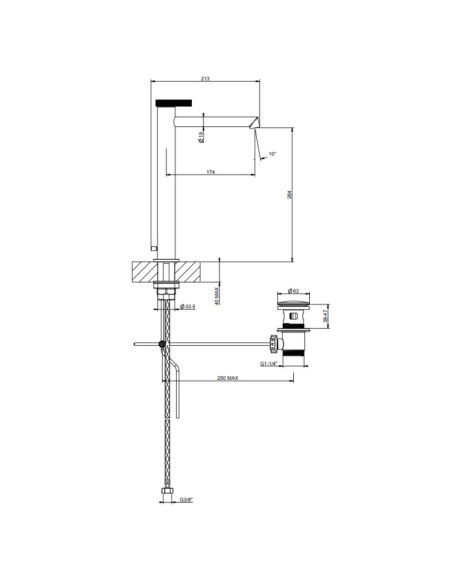 Miscelatore Lavabo alto Gessi serie Anello bocca lunga cod.63305 con scarico e flessibili di collegamento - Kallea