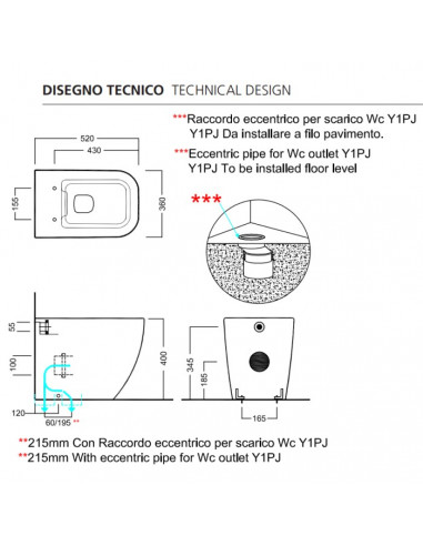 Sanitari Filo parete Hatria serie Bianca con scarico Rimless senza brida  finitura BIANCO OPACO con sedile rallentato