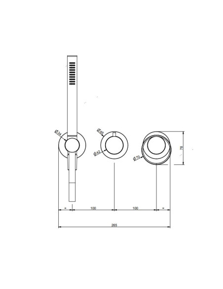 Miscelatore doccia Gessi a parete Serie Anello cod.63345 esterno doccia con deviatore presa acqua e supporto doccetta cod.541...