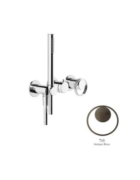 Miscelatore doccia Gessi a parete Serie Anello cod.63345 esterno doccia con deviatore presa acqua e supporto doccetta cod.541...