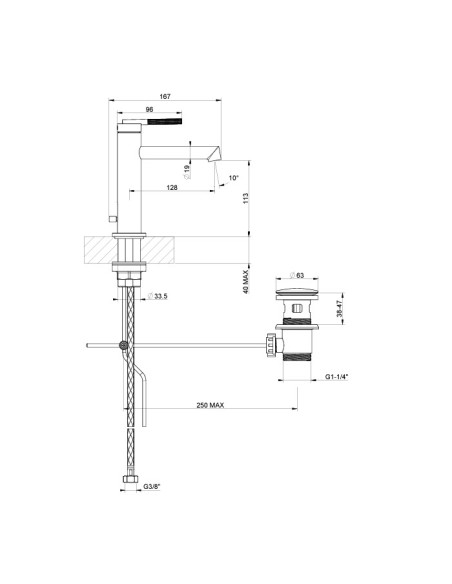 Miscelatore lavabo Gessi serie ingranaggio cod.63501 con scarico e flessibile di collegamento - Kallea