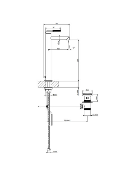 Miscelatore lavabo alto Gessi serie ingranaggio cod.63503 con scarico e flessibile di collegamento - Kallea