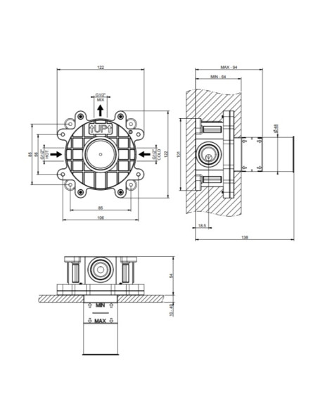 Miscelatore a parete Gessi serie Ingranaggio lavabo/doccia cod.63561 esterna cod.54055 incasso 1 via - Kallea