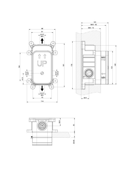 Miscelatore a parete Gessi serie Ingranaggio bagno-doccia cod.63577 esterna cod.44673 incasso 2 vie - Kallea