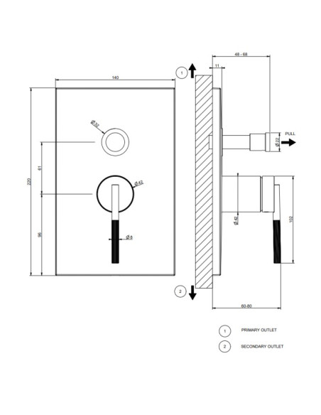 Miscelatore a parete Gessi serie Ingranaggio bagno-doccia cod.63577 esterna cod.44673 incasso 2 vie - Kallea