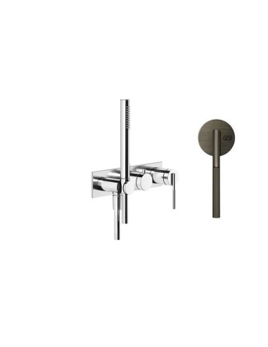 Miscelatore doccia Gessi a parete Serie Ingranaggio cod.63543 esterno doccia con deviatore presa acqua e supporto doccetta co...