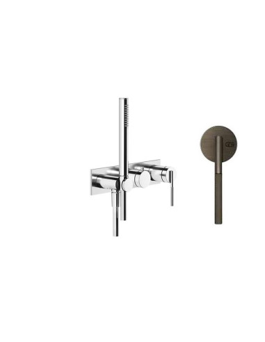 Miscelatore doccia Gessi a parete Serie Ingranaggio cod.63543 esterno doccia con deviatore presa acqua e supporto doccetta co...