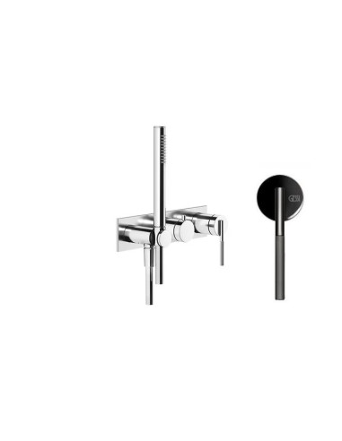 Miscelatore doccia Gessi a parete Serie Ingranaggio cod.63543 esterno doccia con deviatore presa acqua e supporto doccetta co...