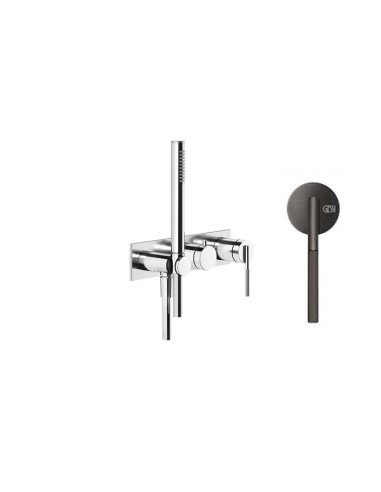 Miscelatore doccia Gessi a parete Serie Ingranaggio cod.63543 esterno doccia con deviatore presa acqua e supporto doccetta co...