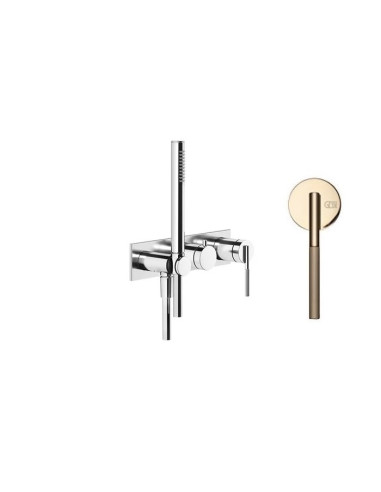 Miscelatore doccia Gessi a parete Serie Ingranaggio cod.63543 esterno doccia con deviatore presa acqua e supporto doccetta co...