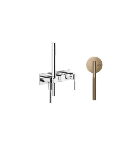 Miscelatore doccia Gessi a parete Serie Ingranaggio cod.63543 esterno doccia con deviatore presa acqua e supporto doccetta co...