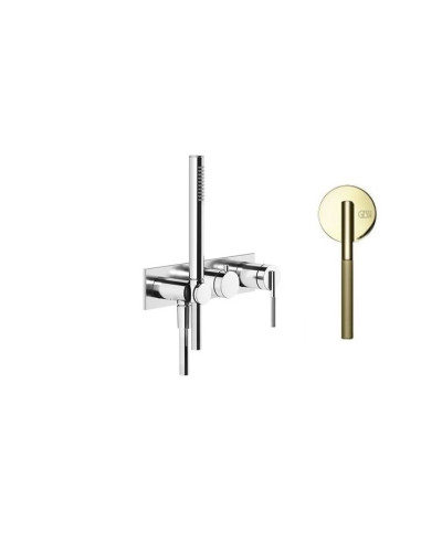 Miscelatore doccia Gessi a parete Serie Ingranaggio cod.63543 esterno doccia con deviatore presa acqua e supporto doccetta co...