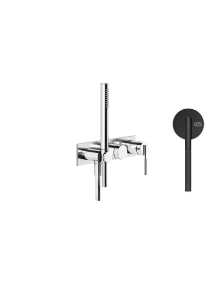 Miscelatore doccia Gessi a parete Serie Ingranaggio cod.63543 esterno doccia con deviatore presa acqua e supporto doccetta co...