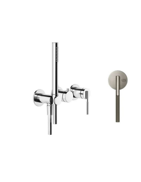 Miscelatore doccia Gessi a parete Serie Ingranaggio cod.63545 esterno doccia con deviatore presa acqua e supporto doccetta co...