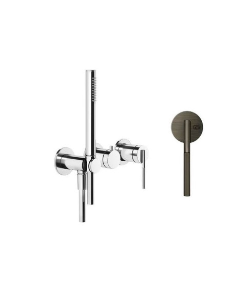 Miscelatore doccia Gessi a parete Serie Ingranaggio cod.63545 esterno doccia con deviatore presa acqua e supporto doccetta co...