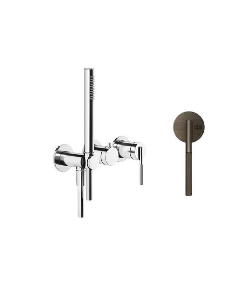 Miscelatore doccia Gessi a parete Serie Ingranaggio cod.63545 esterno doccia con deviatore presa acqua e supporto doccetta co...