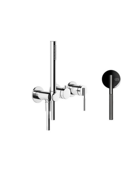 Miscelatore doccia Gessi a parete Serie Ingranaggio cod.63545 esterno doccia con deviatore presa acqua e supporto doccetta co...