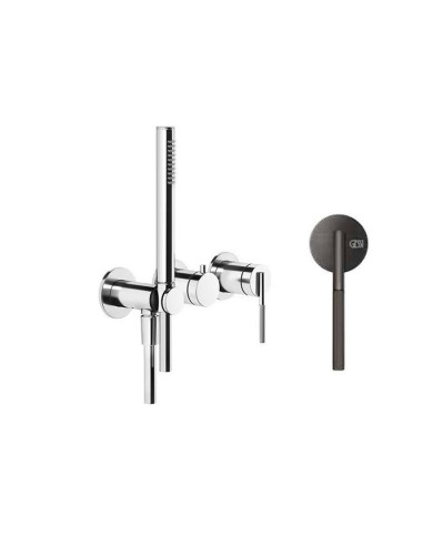 Miscelatore doccia Gessi a parete Serie Ingranaggio cod.63545 esterno doccia con deviatore presa acqua e supporto doccetta co...