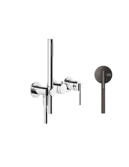 Miscelatore doccia Gessi a parete Serie Ingranaggio cod.63545 esterno doccia con deviatore presa acqua e supporto doccetta co...