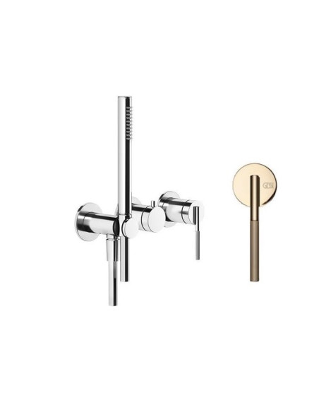 Miscelatore doccia Gessi a parete Serie Ingranaggio cod.63545 esterno doccia con deviatore presa acqua e supporto doccetta co...