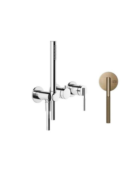 Miscelatore doccia Gessi a parete Serie Ingranaggio cod.63545 esterno doccia con deviatore presa acqua e supporto doccetta co...