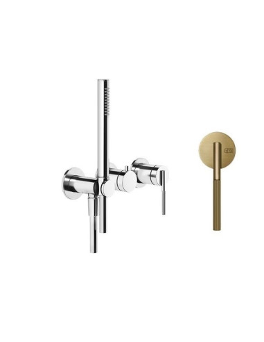 Miscelatore doccia Gessi a parete Serie Ingranaggio cod.63545 esterno doccia con deviatore presa acqua e supporto doccetta co...