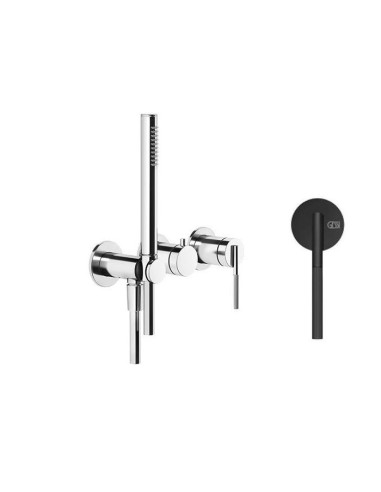 Miscelatore doccia Gessi a parete Serie Ingranaggio cod.63545 esterno doccia con deviatore presa acqua e supporto doccetta co...