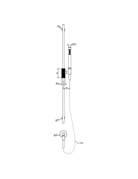 Asta Saliscendi Gessi serie Ingranaggio cod.63582 con presa acqua doccetta anticalcare flessibile 1,50 m - Kallea