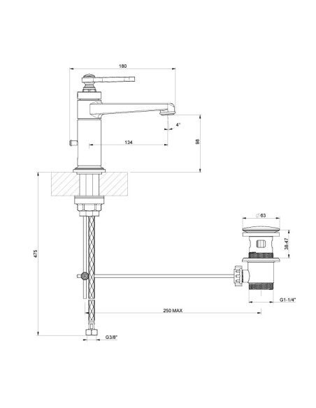 Miscelatore lavabo Gessi serie Venti20 cod.65001 con scarico e flessibili di collegamento - Kallea