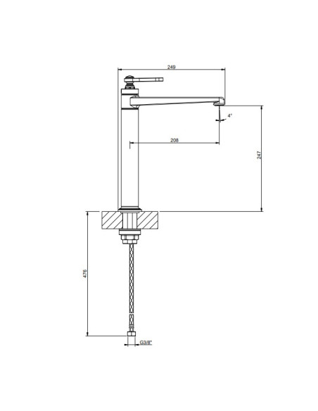 Miscelatore Lavabo alto Gessi serie venti20 bocca lunga cod.65004 senza scarico con flessibili di collegamento - Kallea